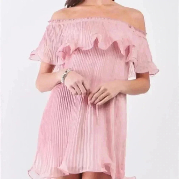 Pink Pleated Mini Dress - Picture 2 of 5